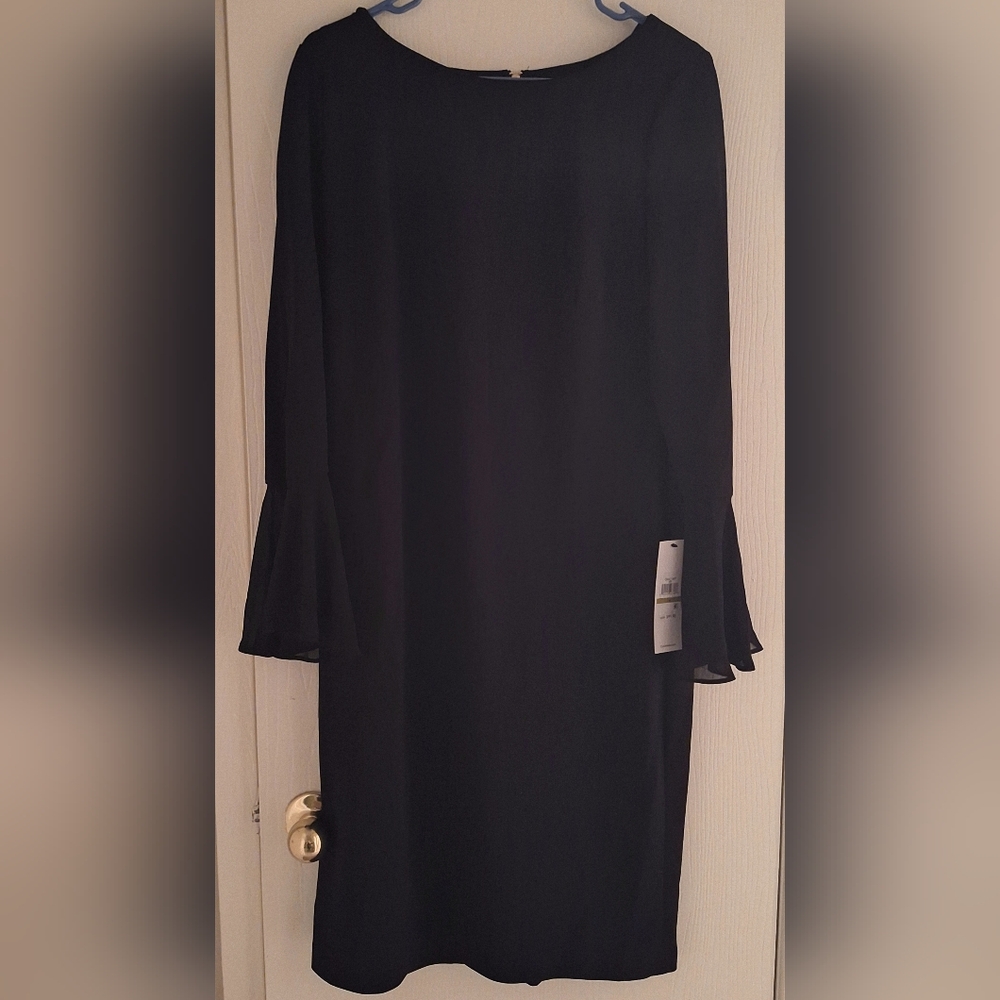 Calvin KleinWomen's Chiffon Bell Sleeve Sheath Dress Size 14